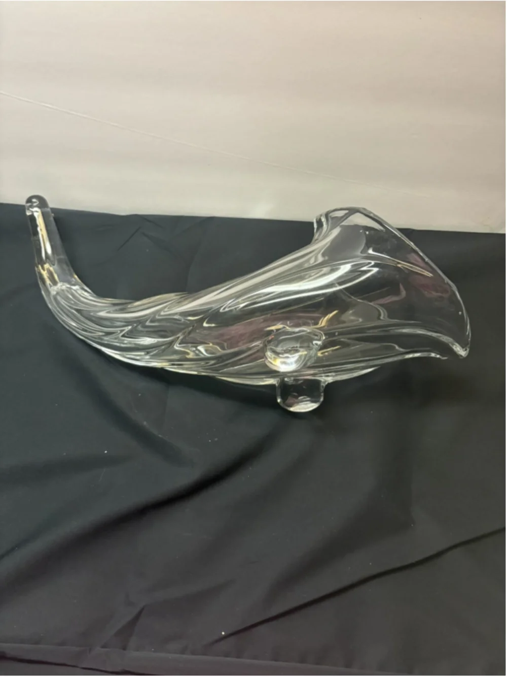 Duncan & Miller Footed Cornucopia Horn of Plenty Glass Vase Manganese Glow 13